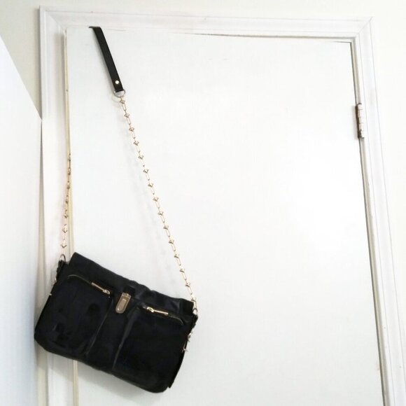 Gryson Handbags - Gryson 'Willa' Black Calf Leather Long Studded Strap Shoulder Bag'